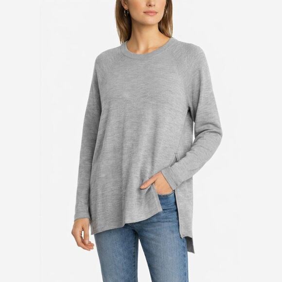 AYR Sweaters - AYR Gray Asymmetrical Side Slit Crew Neck Sweater